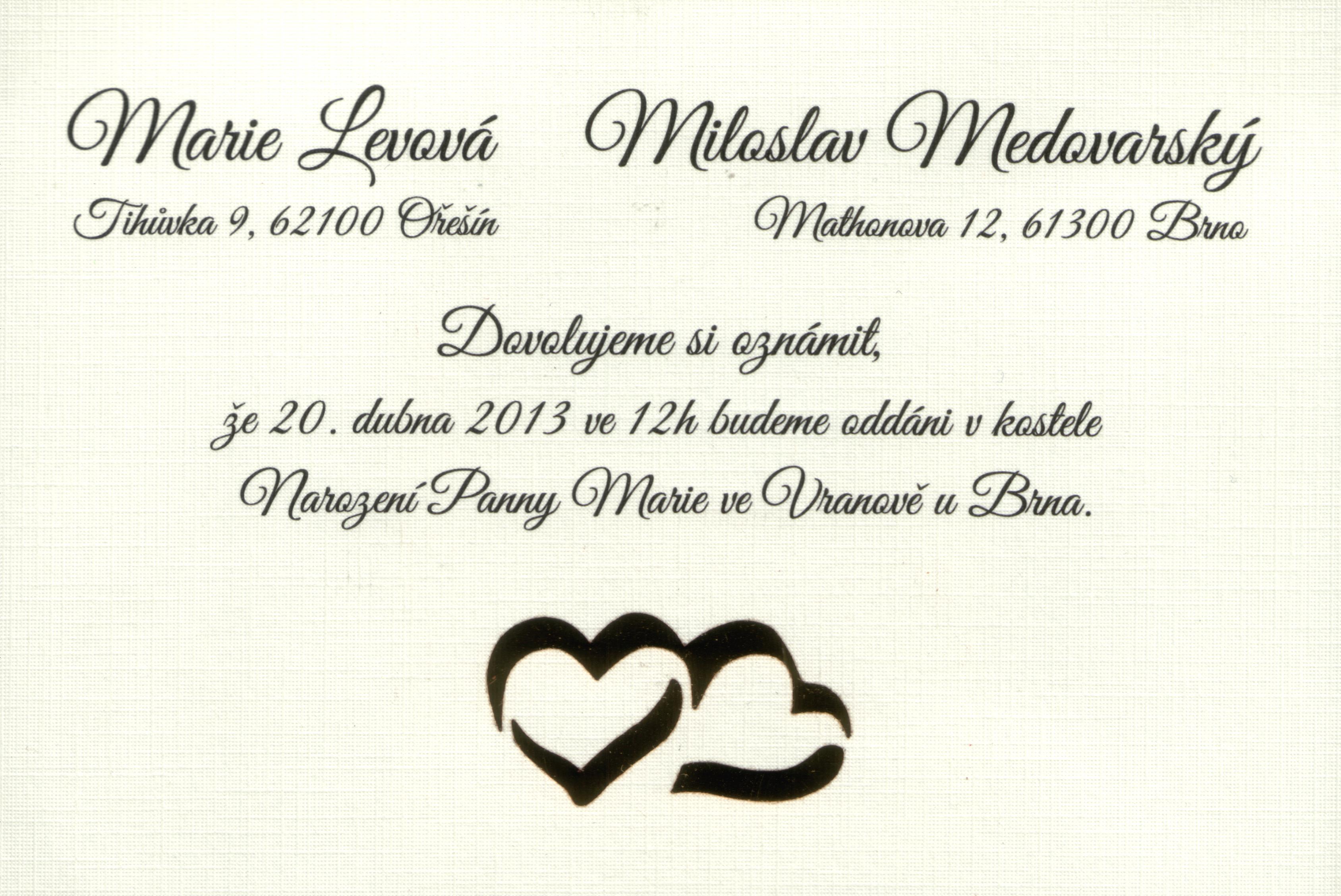 Svatební oznámení 20.4.2013